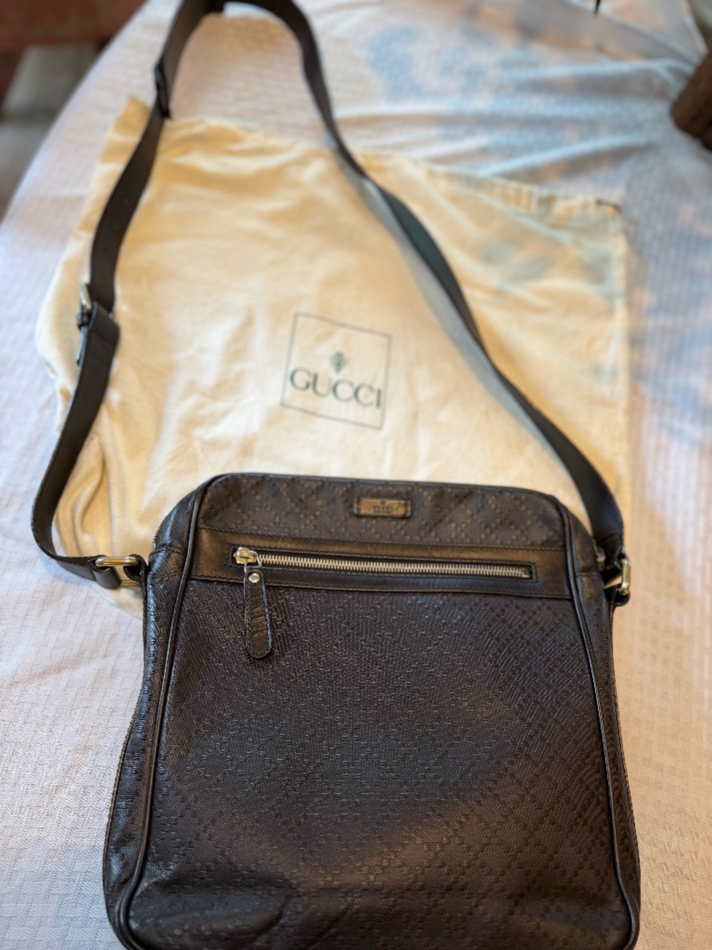 Gucci GG Monogram Messenger Crossbody Bag Brown